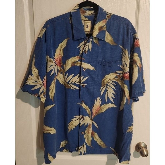Jamaica Jaxx Silk Island Style Mens Short Sleeve Button Down Shirt XL Tropical‎ - Picture 1 of 11